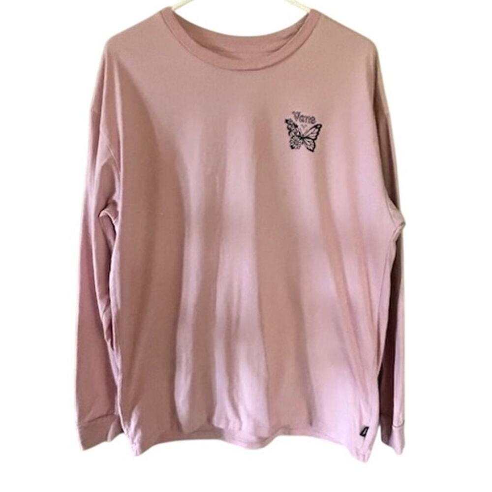 Vans Unisex Long Sleeve Graphic Tee Pink Butterfly Skull Roses Size Large - Picture 2 of 7